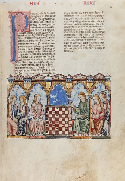 Página sobre el ajedrez en el 'Libro de los juegos' de Alfonso X el Sabio.