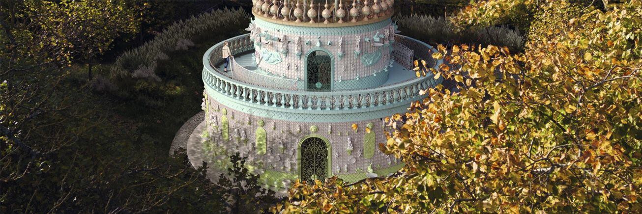 La ambiciosa obra presentada este año por Vasconcelos en los jardines Waddesdon (condado de Buckinghamshire): 'La tarta de boda', un pabellón de tres pisos de pastel compuesto por 15.000 azulejos de cerámica.