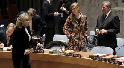 Mar&iacute;a Emma Mej&iacute;a y Samantha Power, el pasado enero en la sede de la ONU.