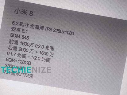 Ficha técnica Xiaomi Mi8 filtrada