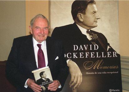 El financer nord-americà David Rockefeller, quan va presentar les seves memòries a Espanya el 2004.