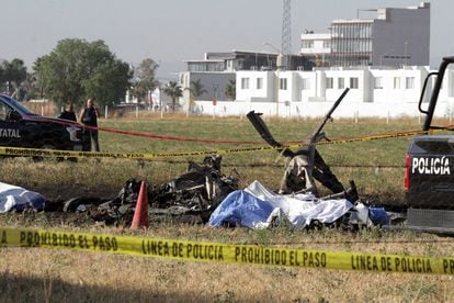 El desplome del 'Águila 1', el helicóptero en el que viajaban Porfirio Sánchez y cuatro miembros de su equipo, en Aguascalientes.