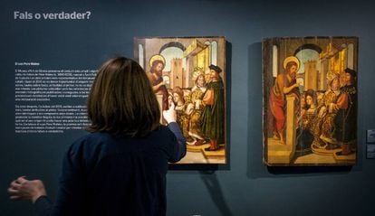 'Predicación de San Juan Bautista', de Pere Matas, la tabla original y la falsa juntas en la exposición que se pudo ver en el Museo de Arte de Girona. 