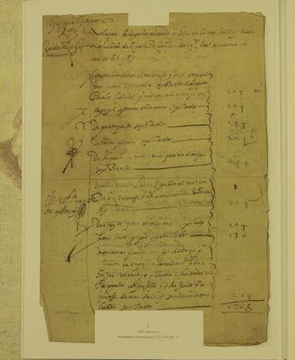 Fragmento del documento escrito por Cervantes, el 6 de febrero de 1589, descubierto por Elisa Ruiz García, en el Archivo de Simancas, e incluido en el libro 'Autógrafos de Miguel de Cervantes'.