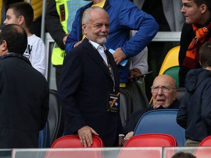 Aurelio de Laurentiis, durante el partido contra la Roma en el Olímpico.