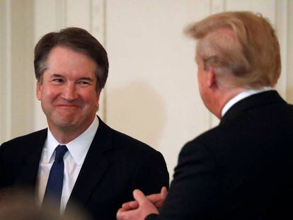 El juez Brett Kavanaugh, propuesto por Trump para el Supremo, este lunes en la Casa Blanca.