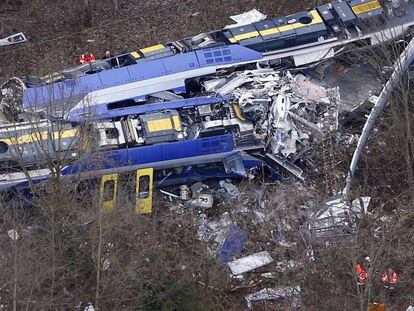 Los dos trenes siniestrados el pasado 9 de febrero cerca de Bad Aibling, en el Estado alemán de Baviera.