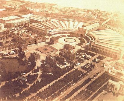 Vista aérea de la Exposición Universal de Barcelona de 1888.