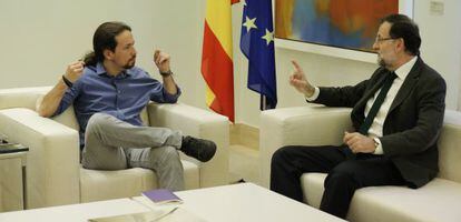 Pablo Iglesias i Mariano Rajoy, aquest divendres a la Moncloa.