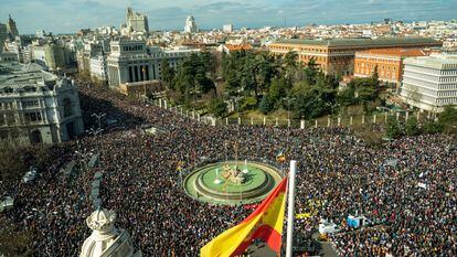 La manifestación sanitaria del 12 de febrero en la plaza de Cibeles de Madrid.