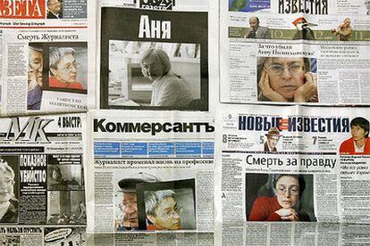 Portadas de ayer de varios diarios rusos con artículos sobre el asesinato de Anna Politkóvskaya.