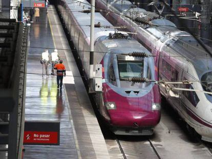 Dos trenes de alta velocidad de Renfe en la estación madrileña de Atocha. 