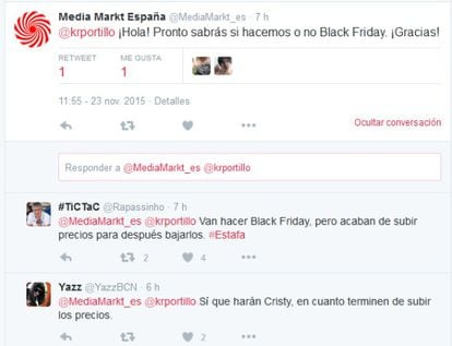 Mensajes en Twitter dirigidos a Media Markt