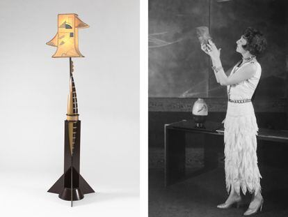 A la izquierda, la famosa 'Rocket Lamp' fabricada con papel de pergamino (© Virginia Museum of Fine Arts, Katherine Wetzel). A la derecha, Juliette Lévy en su salón, diseño de Eileen Gray (© Bancroft Library, University of California, Berkeley).