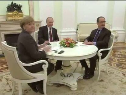 Angela Merkel, Vladímir Putin y François Hollande.