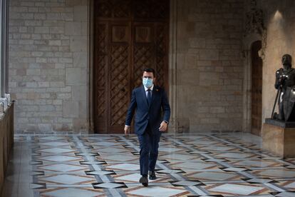 El presidente Pere Aragonès, en el Palau de la Generalitat. David Zorrakino / Europa Press