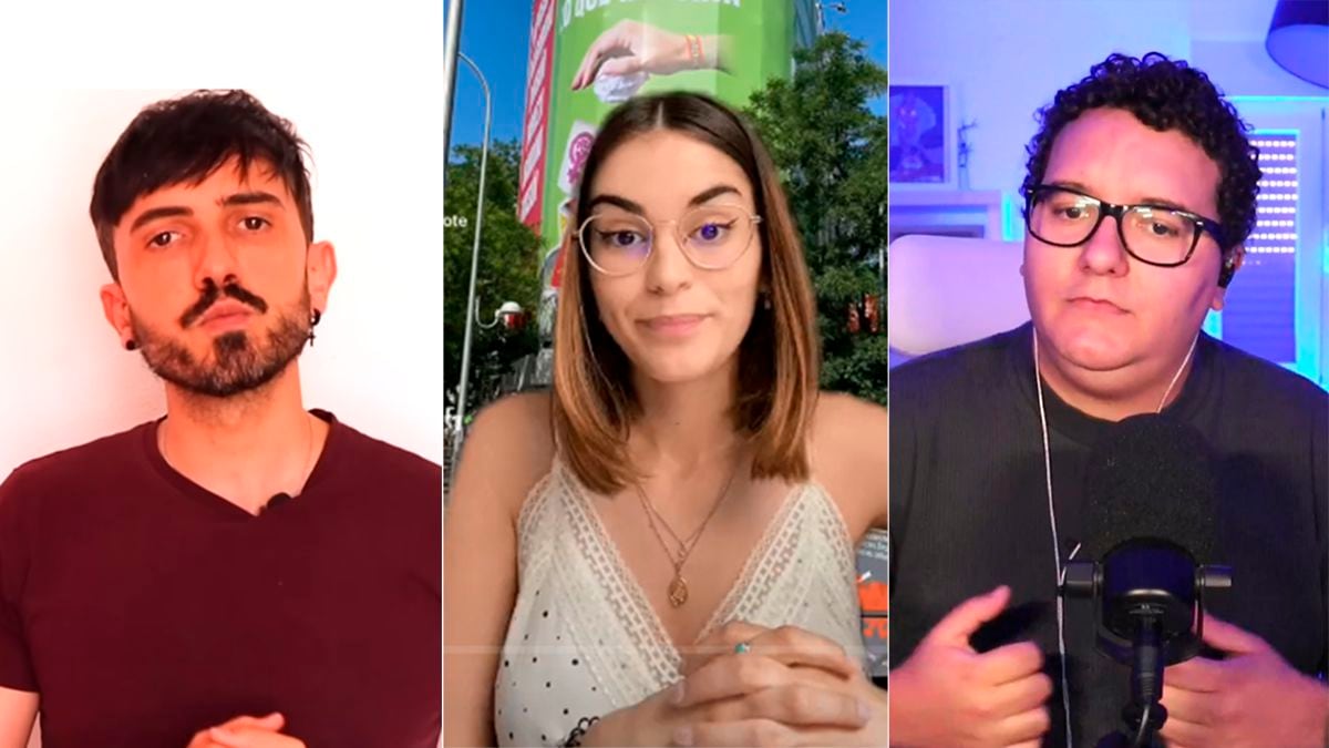 De izquierda a derecha los perfiles de 
InfoVlogger en Youtube, de Carla Galeote en TikTok y de Facu Díaz en Twitch.