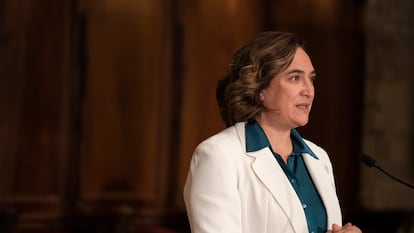 La alcaldesa de Barcelona, Ada Colau, en la firma del acuerdo para la capitalidad cultural de la ciudad, este miércoles.
17/11/2021