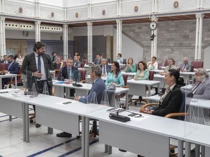 El presidente del Consejo de Gobierno, Fernando López Miras, comparece  este martes ante el Pleno de la Asamblea Regional.