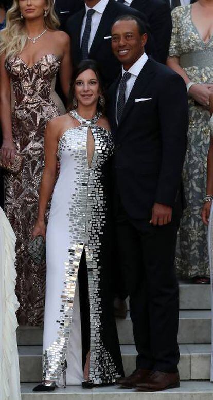 Tiger Woods y Erica Herman en la cena de gala previa a la Ryder Cup, este miércoles en Versalles.