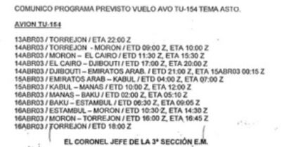 Programa del vuelo del avión TU-154.