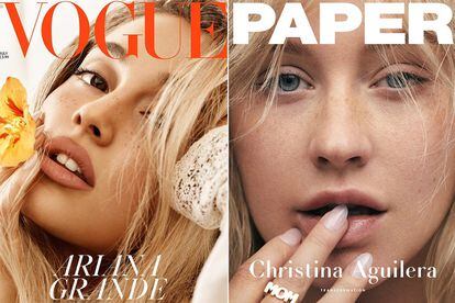 Ariana Grande y Christina Aguilera presumen de pecas en dos portadas.