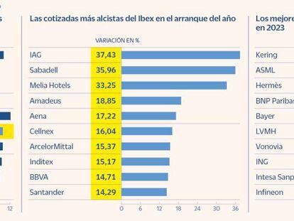 IAG, Sabadell y Meliá lideran la escalada del Ibex 35 en enero con repuntes del 30%