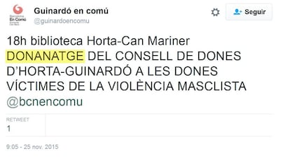 Piulada anunciant un 'donanatge' a Barcelona.