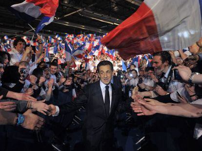 Nicolas Sarkozy a su llegada al mitin. 