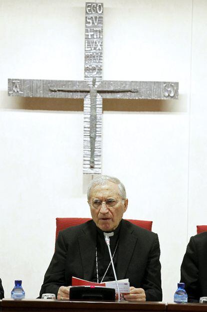 El presidente de la Conferencia Episcopal, cardenal Antonio María Rouco Varela, durante la inauguración de la XCVI Asamblea Plenaria de los obispos españoles.