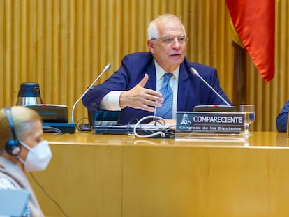 Josep Borrell, durante la comparecencia en la comisión del Congreso de los Diputados para la reconstrucción.