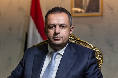 Yemeni Prime Minister Maeen Abdelmalik Saeed at the Masheeq administrative complex in Aden on February 21.
