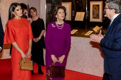 The Queen wore the same dress on an official visit to Stockholm, Sweden.