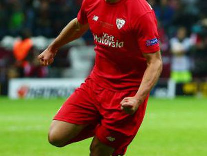 Krychowiak celebra el primer gol del Sevilla en la final de la Europa League.