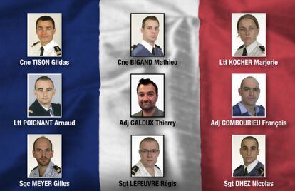 El Ministerio de Defensa de Francia difunde las fotos de los franceses fallecidos.