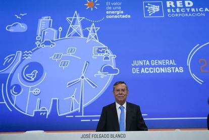 El presidente de la REE, Jos&eacute; Folgado Blanco, durante la junta de Accionistas celebrada hoy en Madrid.