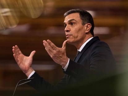 El presidente del Gobierno, Pedro Sánchez, durante el debate de la sexta prórroga del estado de alarma en el Congreso, este miércoles.