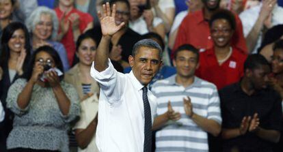 Obama, ayer, durante un acto en la Universidad del Estado de Ohio.