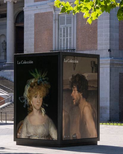 'Miradas', la primera campaña veraniega ideada por This Side Up, establecía juegos de miradas entre personajes pertenecientes a las pinturas del Museo del Prado. Aquí, entre la condesa de Chinchón de Goya y uno de los herreros de Vulcano de Velázquez.