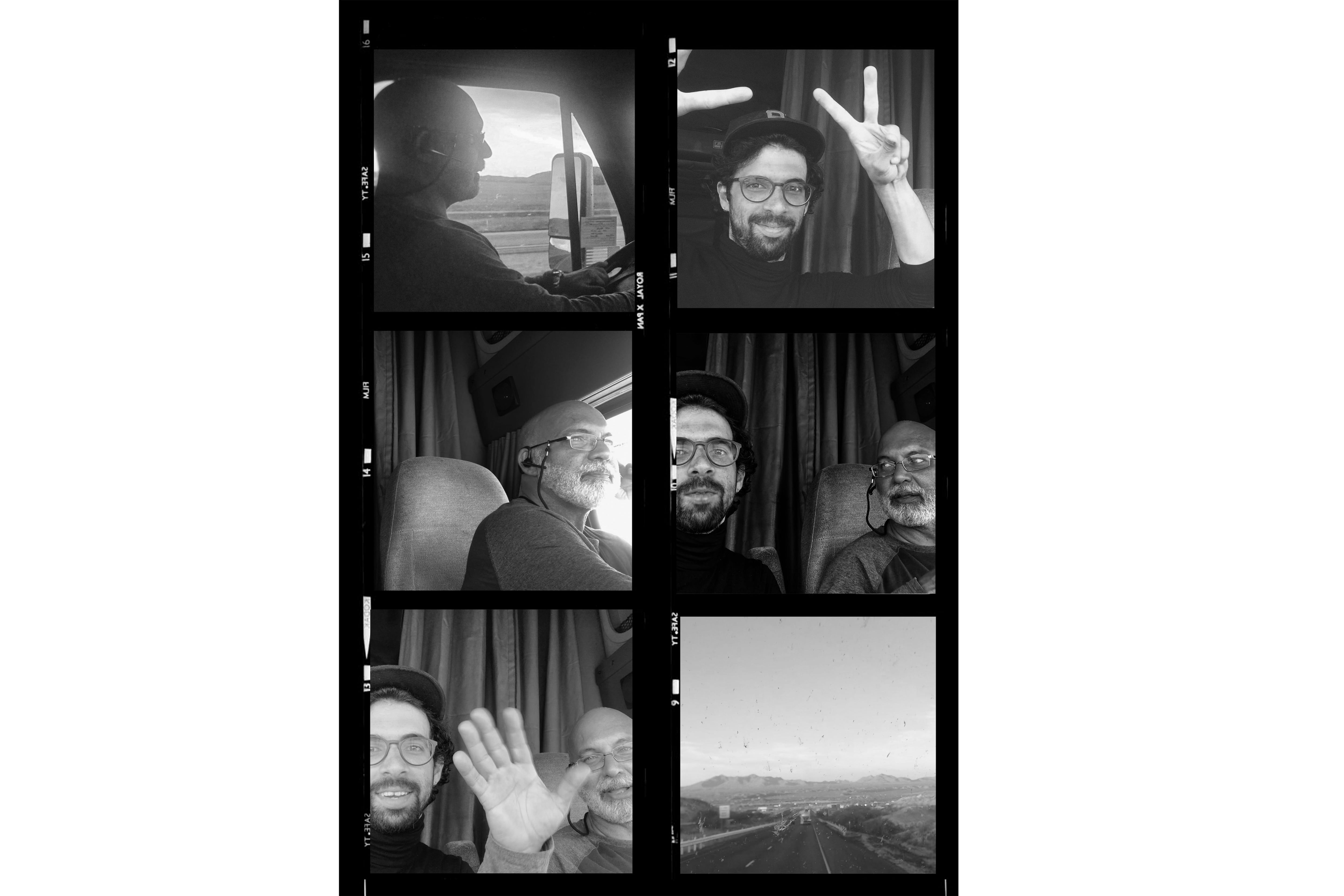 Serie de fotos de Carlos Manuel Álvarez y su padre en la cabina del camión.