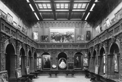 Exposición de Sorolla, en la sala principal, hacia el oeste, en 1909.
