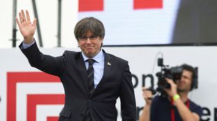 El expresidente de la Generalitat Carles Puigdemont, el pasado sábado durante el acto político celebrado en Perpiñán.