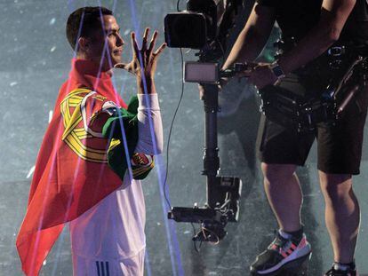 Cristiano Ronaldo, en las celebraciones del Bernabéu.