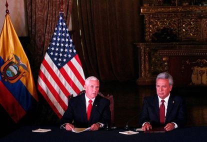 El vicepresidente de EE UU, Mike Pence, y el mandatario ecuatoriano, Lenín Moreno. 