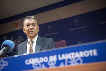 El presidente del Gobierno regional, Paulino Rivero, durante su comparecencia el 20 de agosto de 2014.