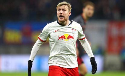 Forsberg, durante un partido con el Leipzig alemán.