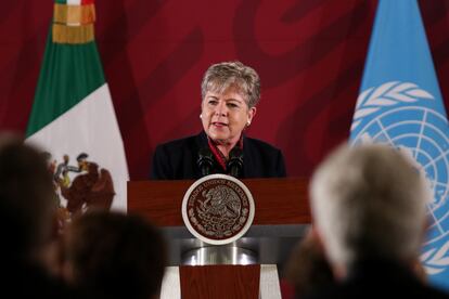 Alicia Bárcena en rueda de prensa de Presidencia, en octubre de 2019.