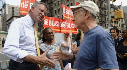 El candidato dem&oacute;crata Bill de Blasio en Upper West Side.