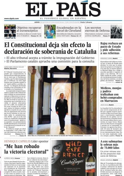 9 de mayo de 2013. El Tribunal Constitucional suspende temporalmente la declaración de soberanía aprobada por el Parlamento catalán e impugnada después por el Gobierno central.