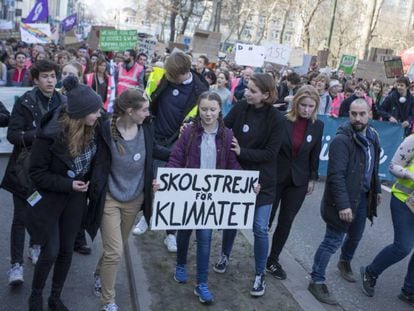 Greta Thunberg, en una manifestación por el clima en Bruselas.
